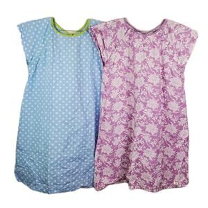 Lot 2 Gownies Hospital Post-Op Snaps Gown Sz LG/XL Purple Floral Blue Polka Dot